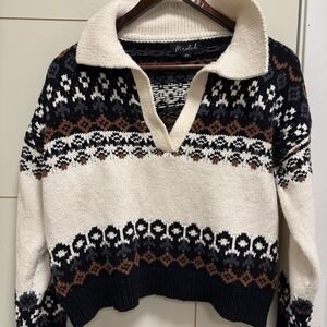 Marled Pullover Sweater Women Beige Motif Sz M Trendy